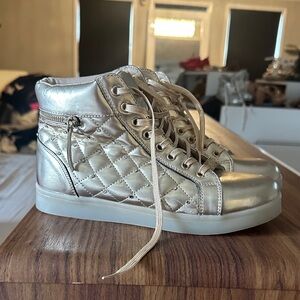 Gold Quilted High-Top Sneakers